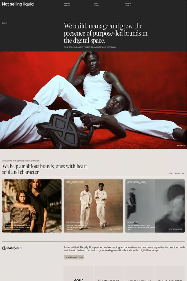 Not selling liquid - We build, manage, and grow fashion brands - Portfolio design inspiration