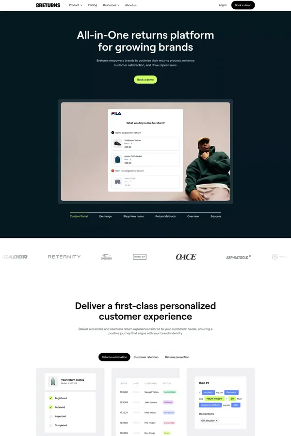 8returns: Smart returns management, loyal customers - Landing design inspiration