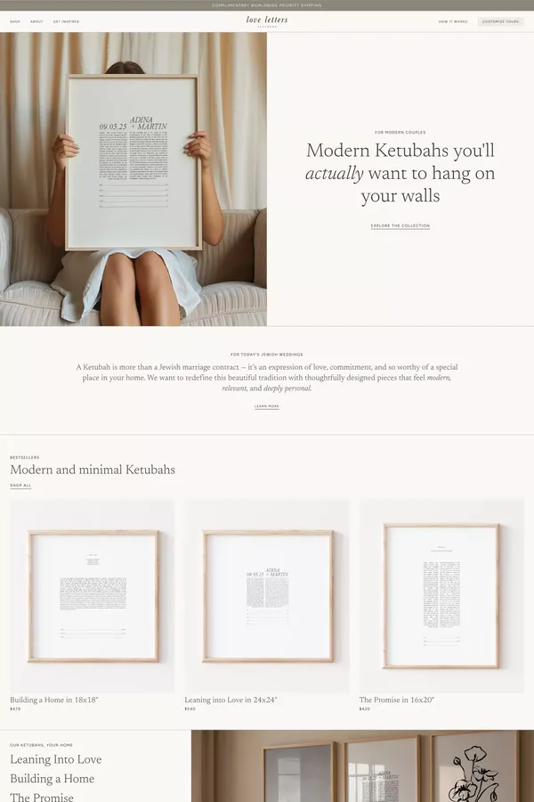 Love Letters Ketubahs - Modern, Premium Wedding Ketubahs - Ecommerce design inspiration