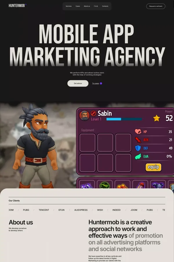 HunterMob — Mobile app marketing agency - Landing design inspiration