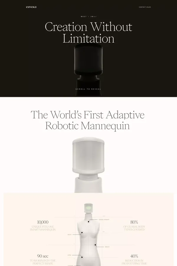 Euveka - Scalable and connected robot mannequins - Landing design inspiration