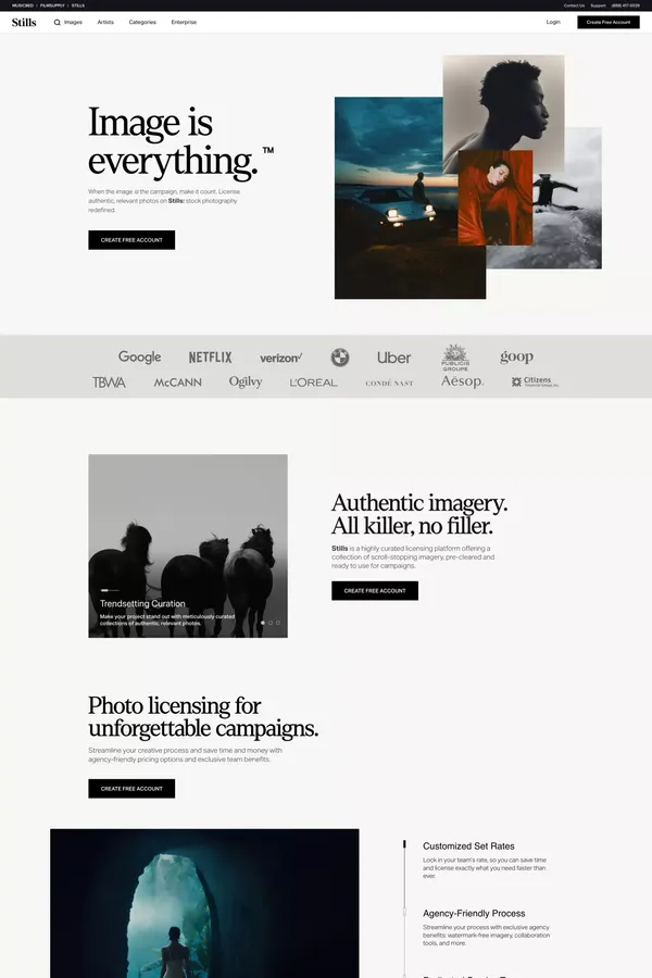 The New Standard in Photo Licensing | Stills - Landing design inspiration