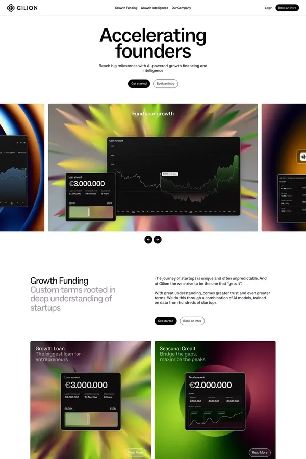 Gilion: Startup Funding, Growth Financing, and Analytics - Landing design inspiration