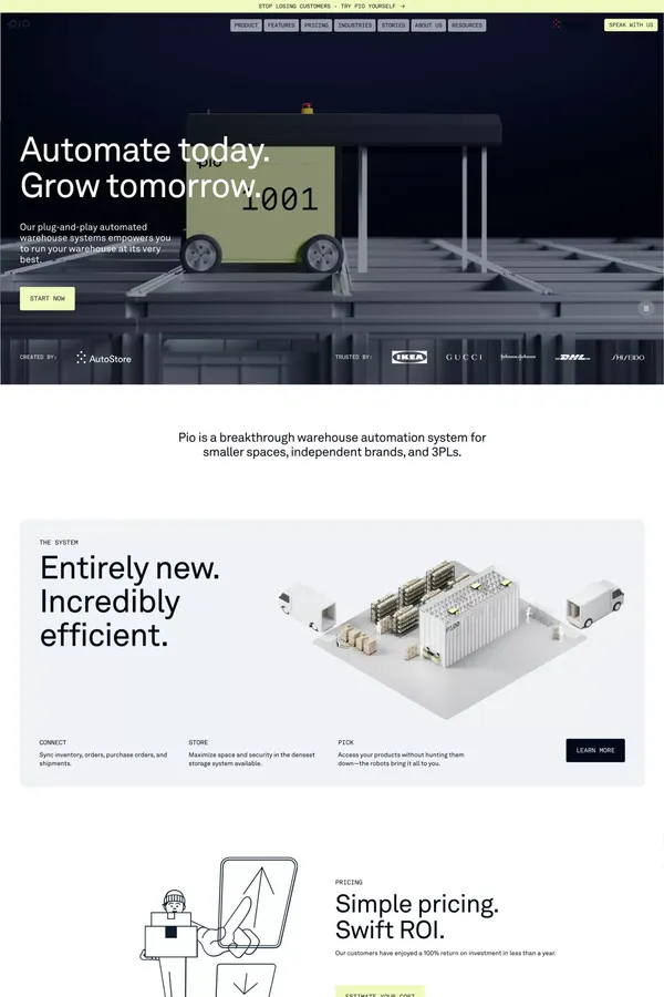 Pio's Breakthrough Automated Warehouse System - Landing design inspiration