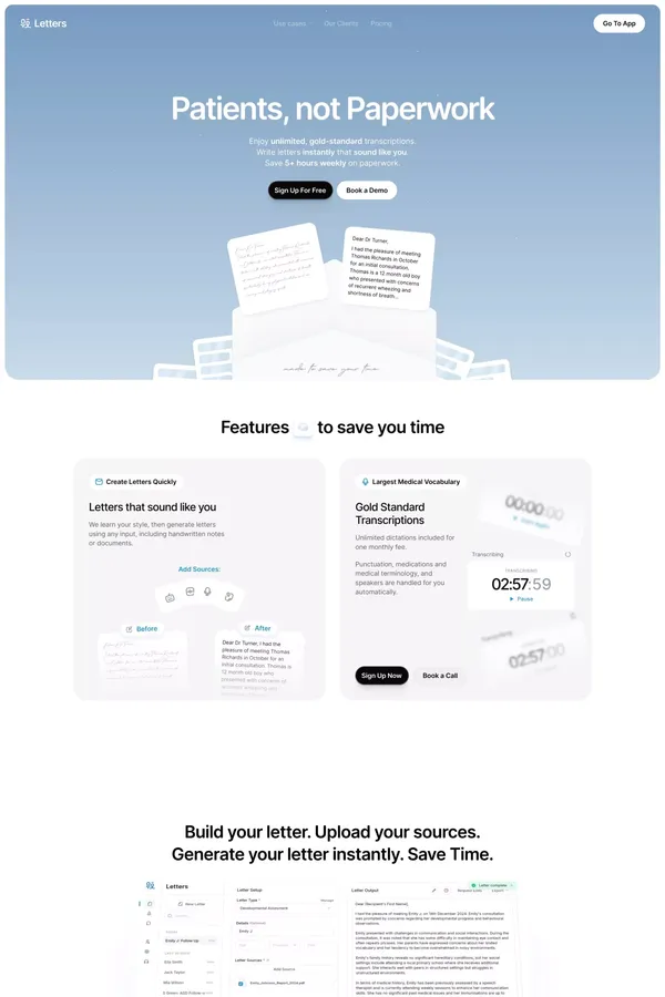 Letters.App - Write Medical Letters Instantly & AI Medical Scribe - Landing design inspiration