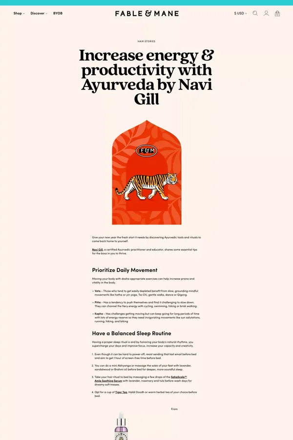 How To Increase Energy & Productivity With Ayurveda | Fable & Mane - Blog Post design inspiration