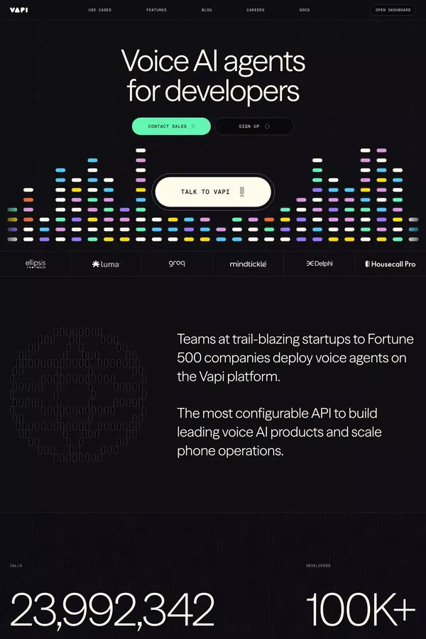 Vapi - Voice AI agents for developers - Landing design inspiration