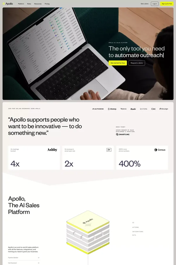 B2B Sales Platform Powered by AI | Apollo - Landing design inspiration
