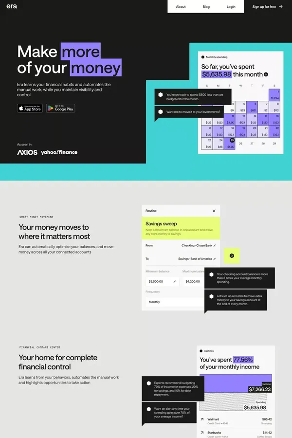 AI to make more of your money | Era - Landing design inspiration