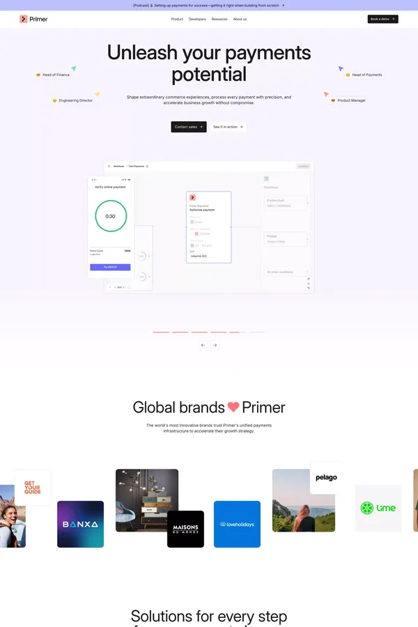 The unified infrastructure for global payments and commerce | Primer - Landing design inspiration