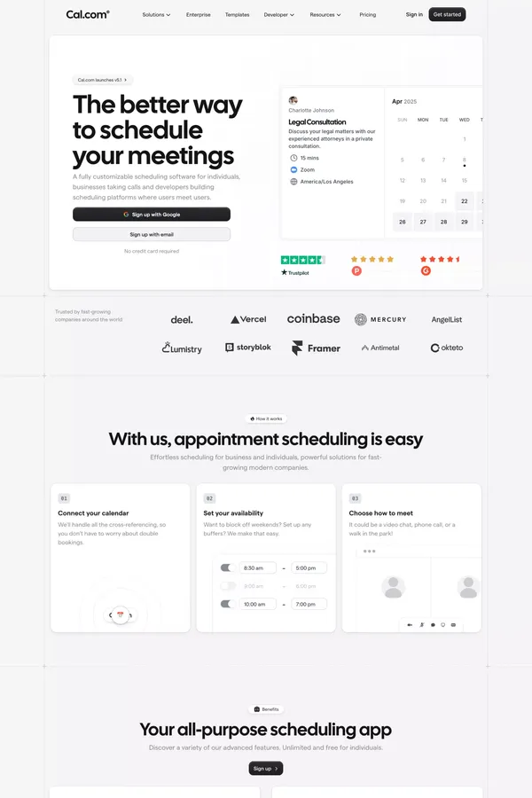 Cal.com | Open Scheduling Infrastructure - Landing design inspiration