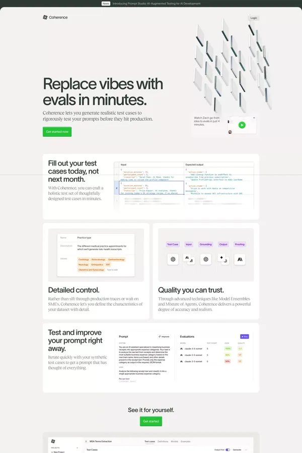 Coherence — Synthetic Data for AI Applications - Landing design inspiration