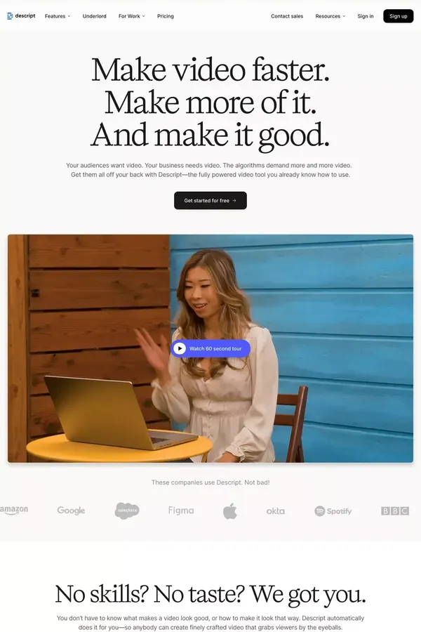 Descript: Edit Videos & Podcasts Like a Doc | AI Video Editor - Landing design inspiration