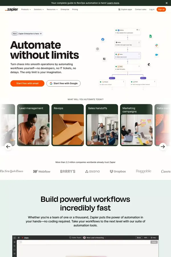 Automate without limits | Zapier - Landing design inspiration