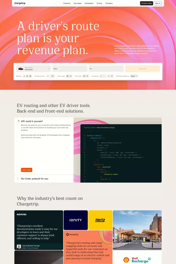 Chargetrip | Routing revenue - Landing design inspiration