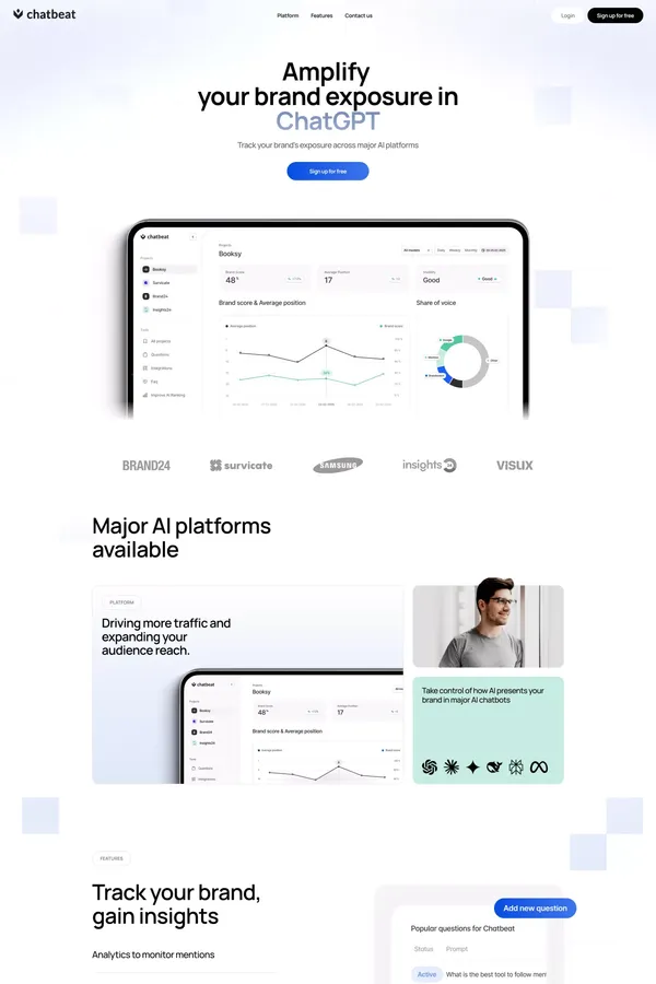Track & Optimize Your Brand’s Visibility in AI Search - Landing design inspiration