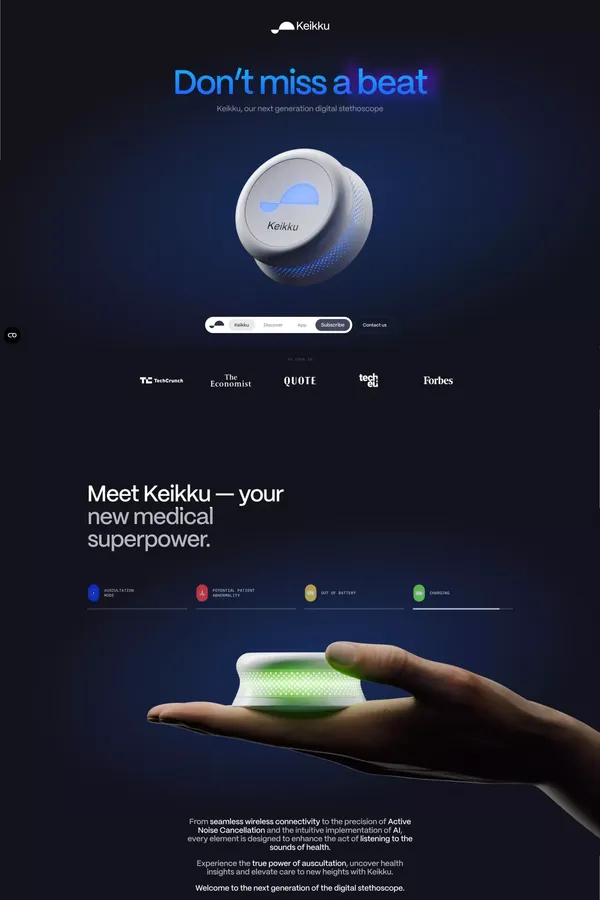 Keikku — Meet the Next-Gen Digital Stethoscope - Landing design inspiration