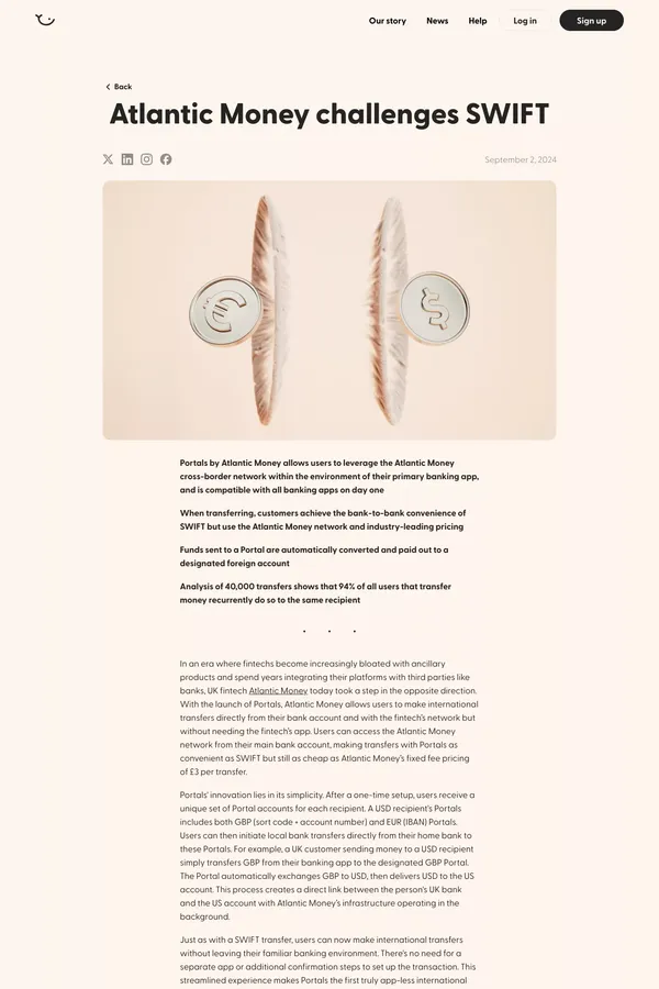 Atlantic Money challenges SWIFT â Atlantic Money Newsroom - Blog Post design inspiration