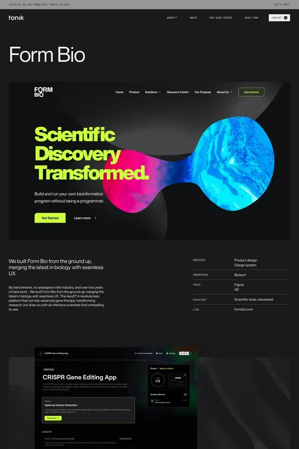 Form Bio | tonik - Case Study design inspiration