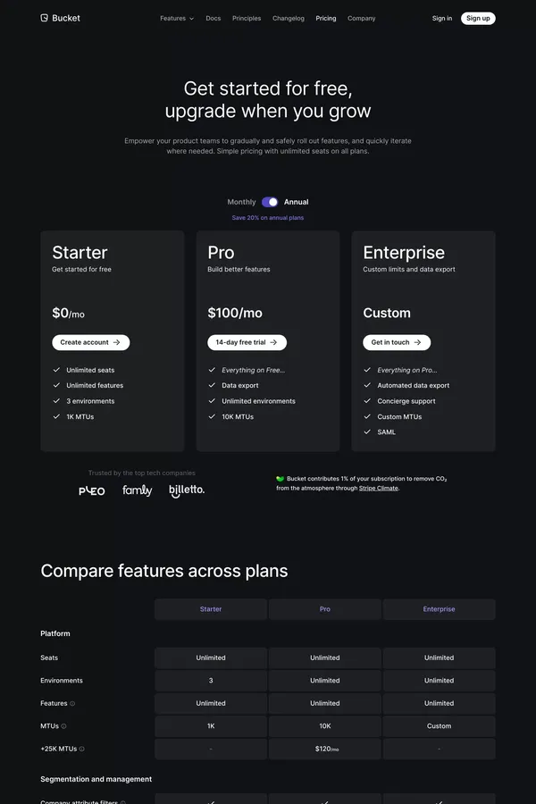 Pricing | Bucket - Pricing design inspiration