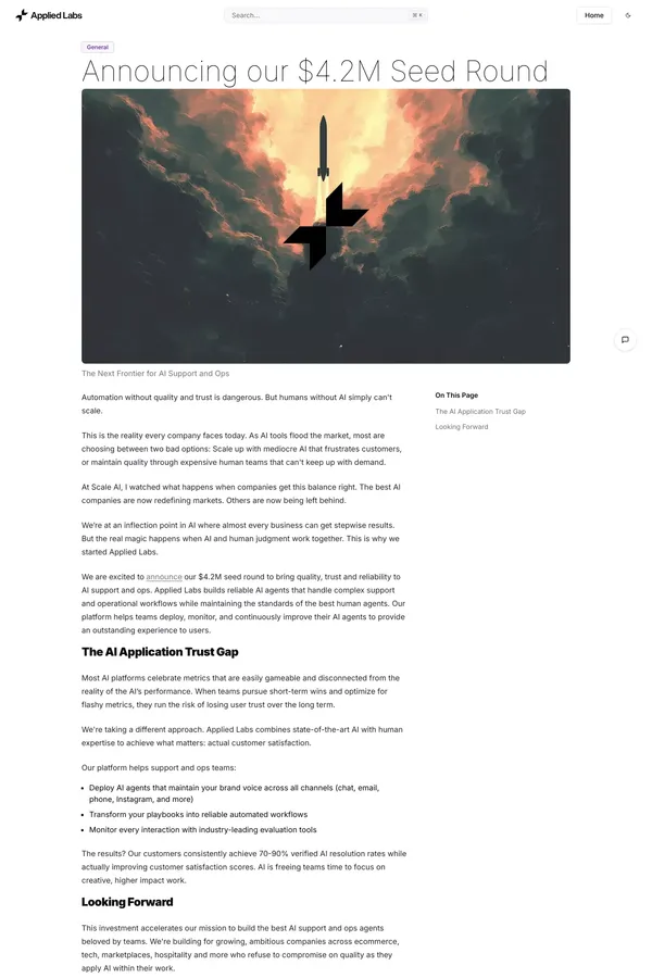 Applied Labs Blog | Announcing our $4.2M Seed Round - Blog Post design inspiration