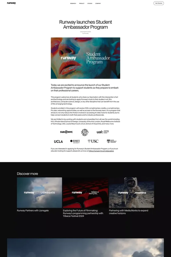 Runway News | Runway launches Student Ambassador Program - Blog Post design inspiration