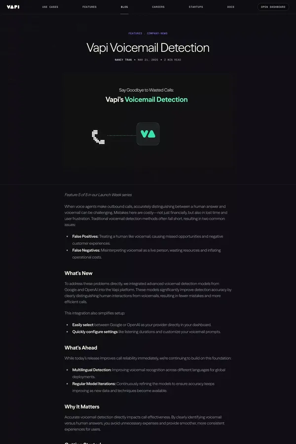 Vapi - Voice AI agents for developers - Blog Post design inspiration