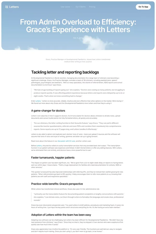 Letters Blog: From Admin Overload to Efficiency: Graceâs Experience with Letters - Blog Post design inspiration