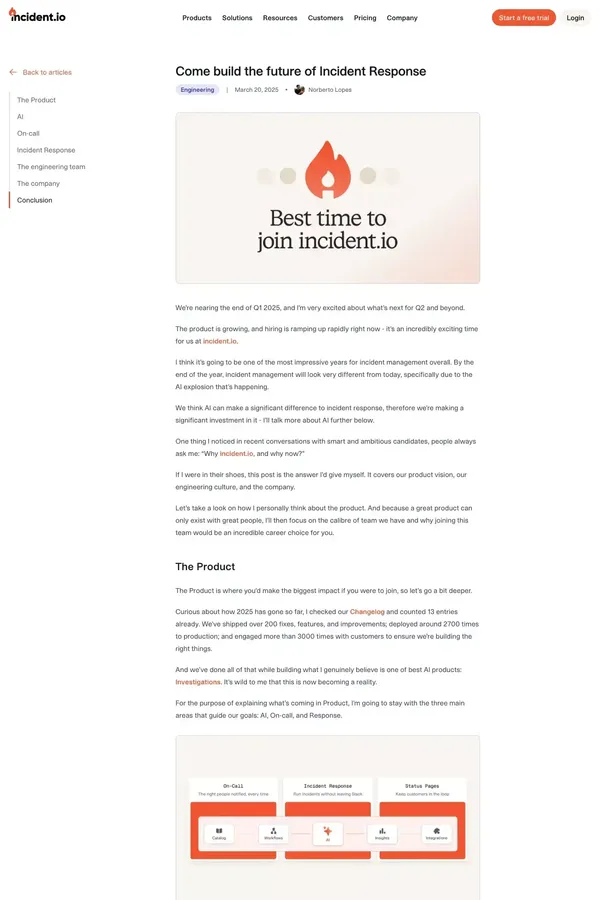 Come build the future of Incident Response | Blog | incident.io - Blog Post design inspiration