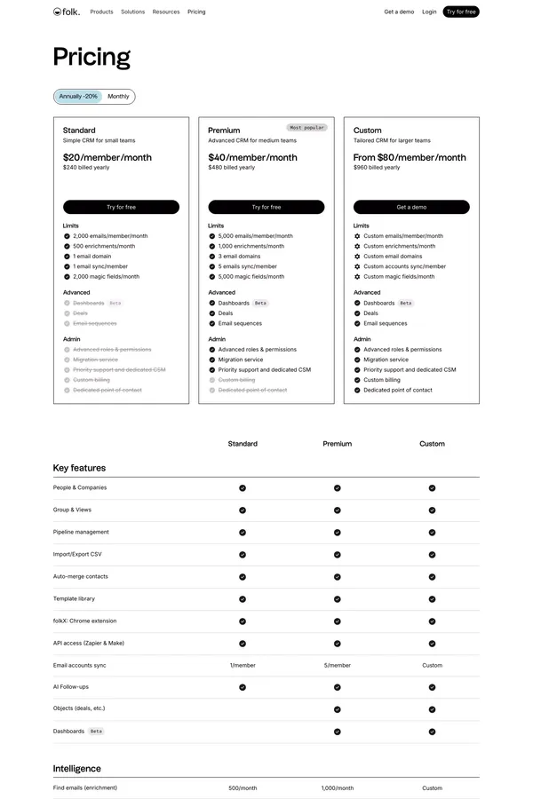 Try folk for free - Pricing design inspiration
