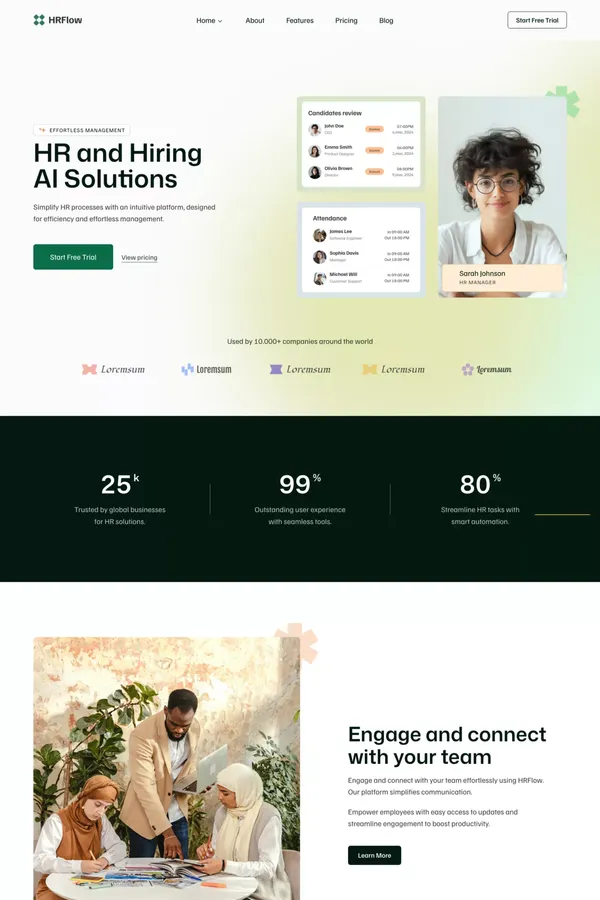 HRflow - Startup & SasS Website Template - Template design inspiration