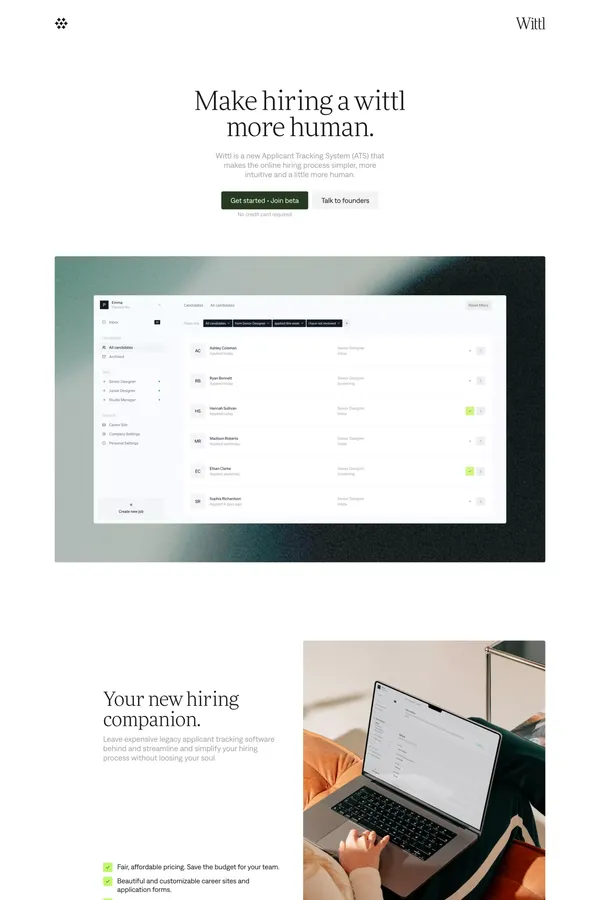 Wittl • Make hiring a wittl more human - Landing design inspiration