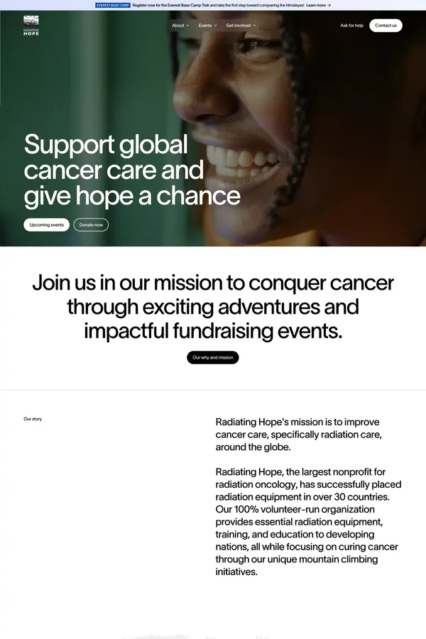 RadiatingHope® | A Non-Profit for Global Cancer Care & Support - Landing design inspiration