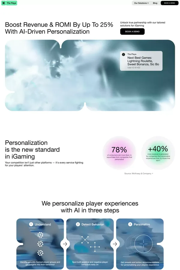 The Playa — AI-Driven Personalization for iGaming - Landing design inspiration