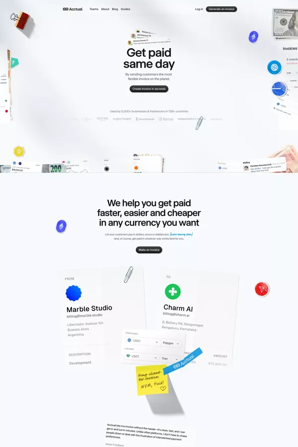 Acctual - Crypto Invoice & Billing Solution - Landing design inspiration