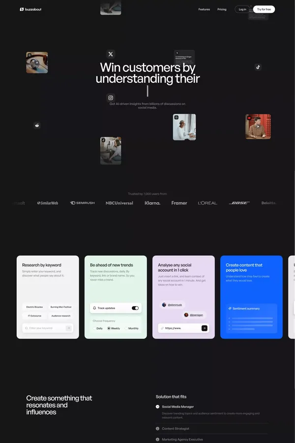 buzzabout - AI Audience Insights Tool - Landing design inspiration