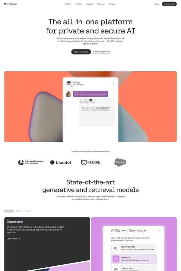 The World's Leading AI Platform for Enterprise | Cohere - Landing design inspiration