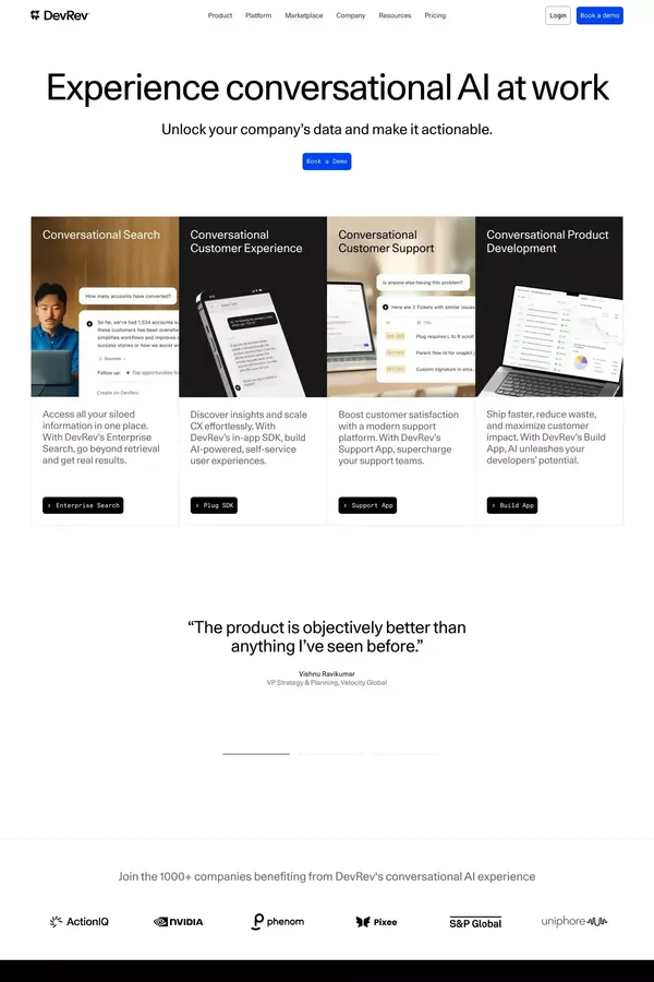 DevRev: Conversational AI at work - Landing design inspiration