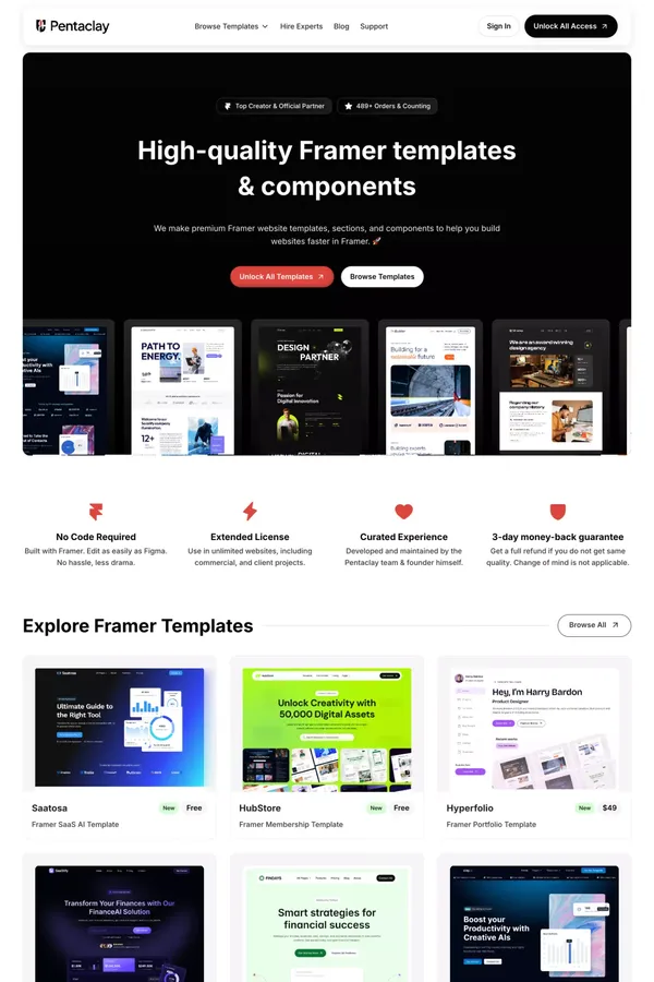 Access All Framer Templates with One Purchase | Pentaclay