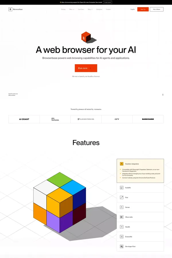 Browserbase: A web browser for AI agents & applications - Landing design inspiration