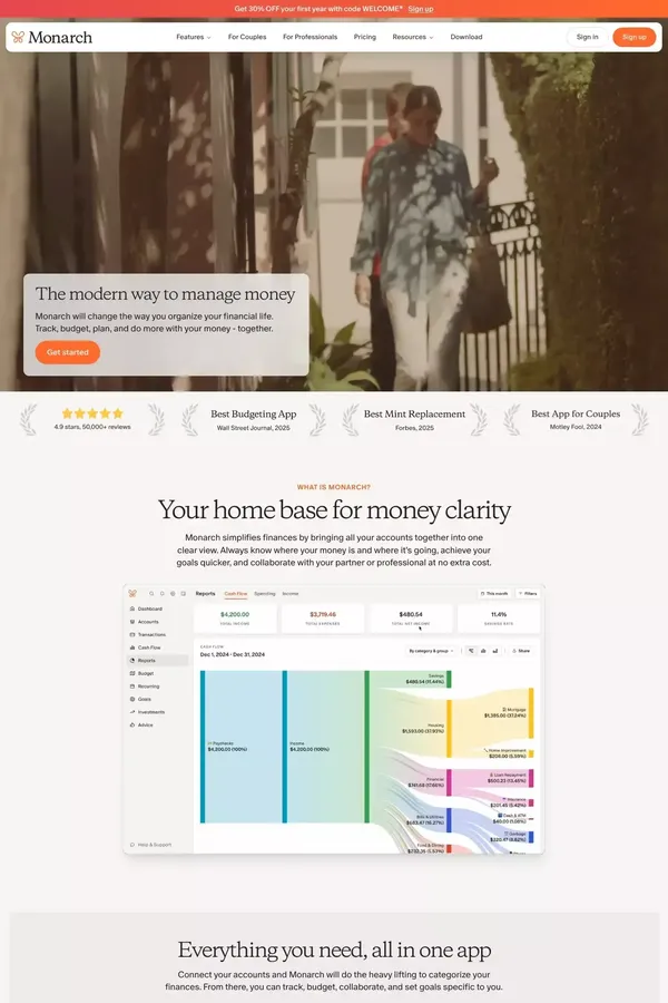 Track, budget, plan, and do more with your money | Monarch Money - Landing design inspiration