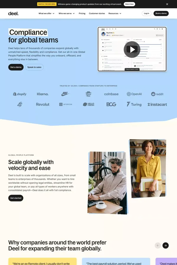Deel | Global Payroll, Compliance & HR Solutions | HRIS - Landing design inspiration