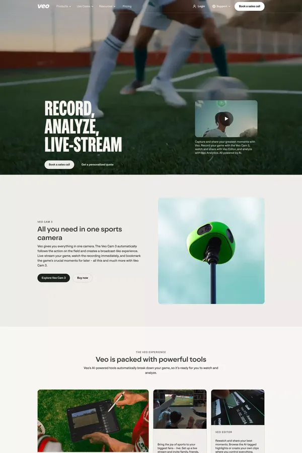 Sports Tracking Camera: Record & Analyse Matches | Veo - Landing design inspiration