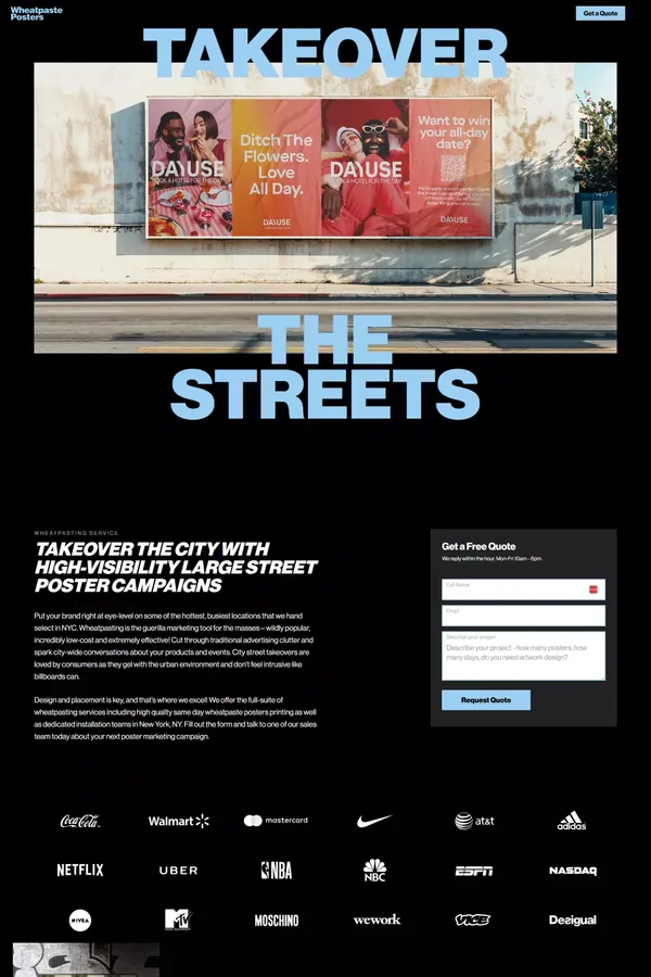 Wheatpasting NYC | Low cost street poster campaigns! - Landing design inspiration