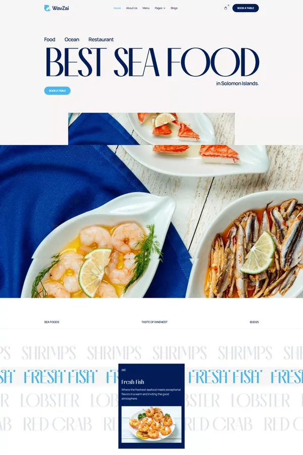 Wavzai - Seafood Restaurant Webflow Template | Flowzai
