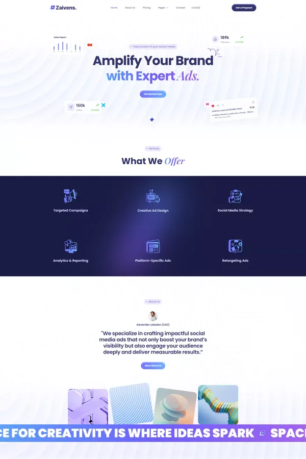 Zaivens - Social Media Ads Agency Webflow Template | Flowzai