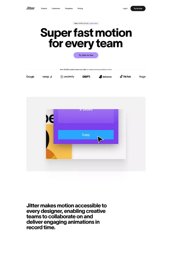 Jitter ·  A fast and simple motion design tool on the web - Landing design inspiration
