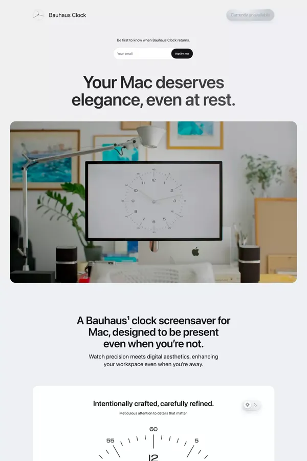 Bauhaus Clock - Elegant Timepiece Screensaver for macOS - Landing design inspiration