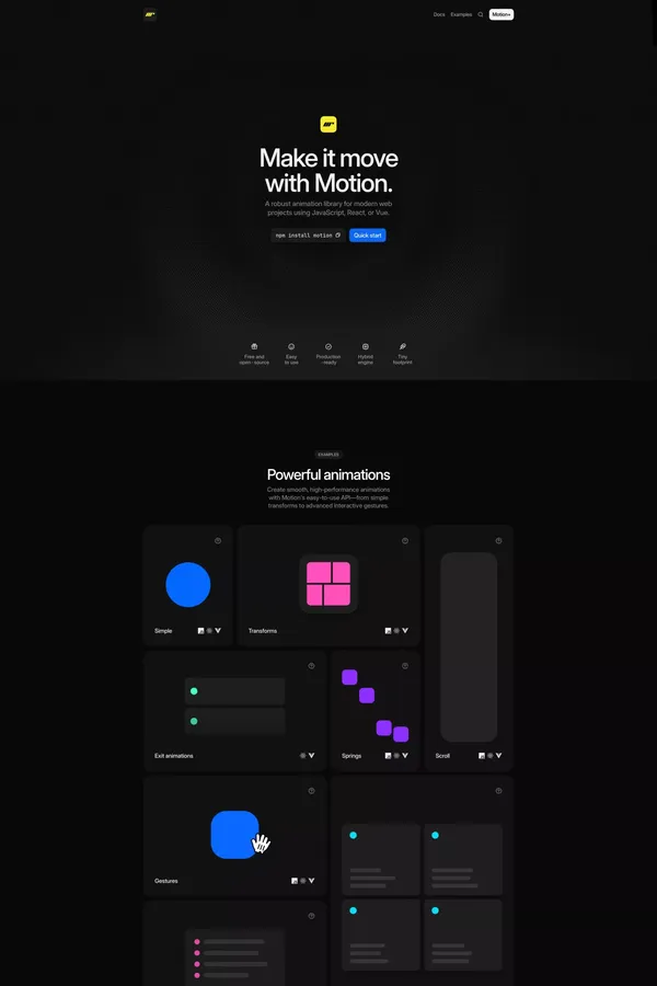 Motion - A modern animation library for JavaScript and React - Landing design inspiration