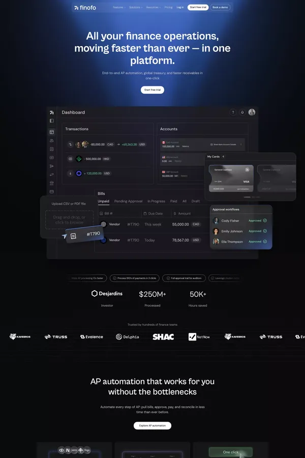 Finofo | Automate AP, Treasury & Global Receivables in One Platform - Landing design inspiration